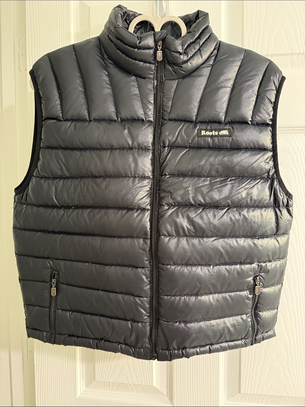 Roots Black Quilted Puffer Vest with Logo Patch